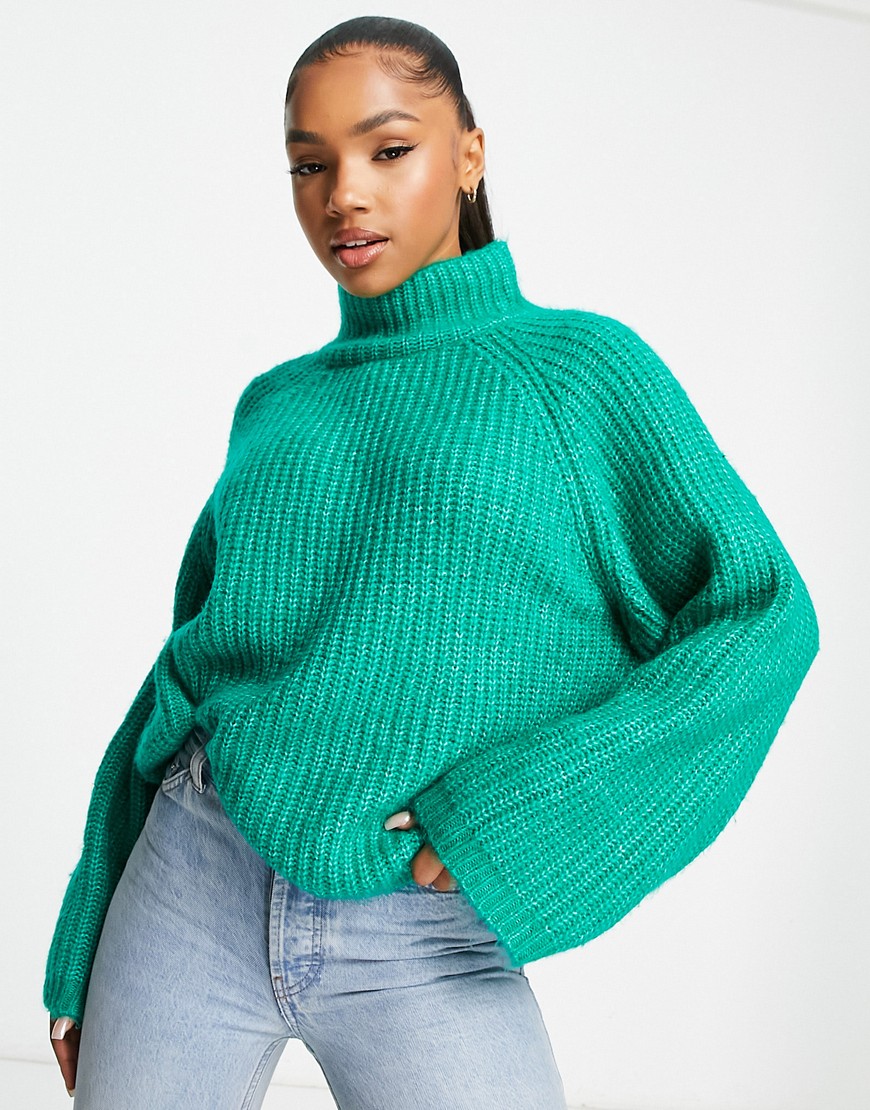 Pieces exclusive funnel neck sweater in bright green