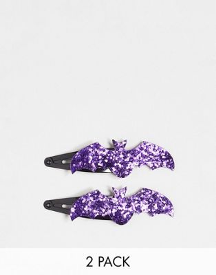 Pieces exclusive Halloween 2 pack bat hair clips in purple glitter