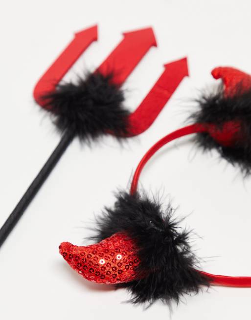 Pieces exclusive Halloween 2 pack sequin devil headband and pitchfork in red , 4 of 4