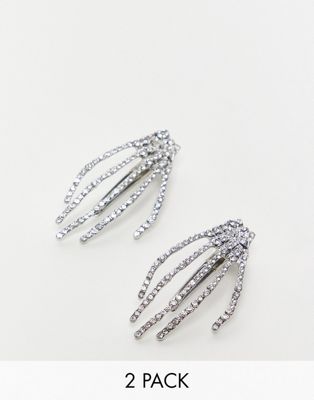 Pieces exclusive halloween 2 pack skeleton hand hair clips in silver