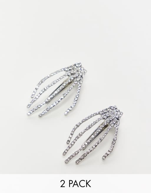 Pieces Exclusive Halloween 2-pack skeleton hand hair clips in silver