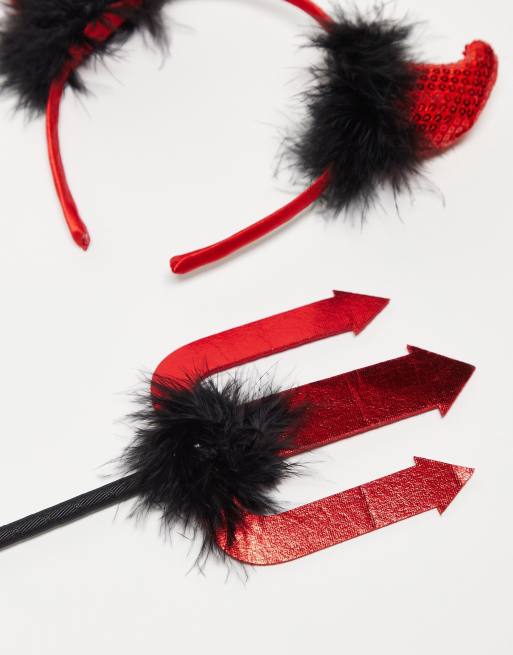 Pieces – Exclusive – Halloween – Rött set med diadem och högaffel med djävulsdesign, 2-pack , 2 av 4