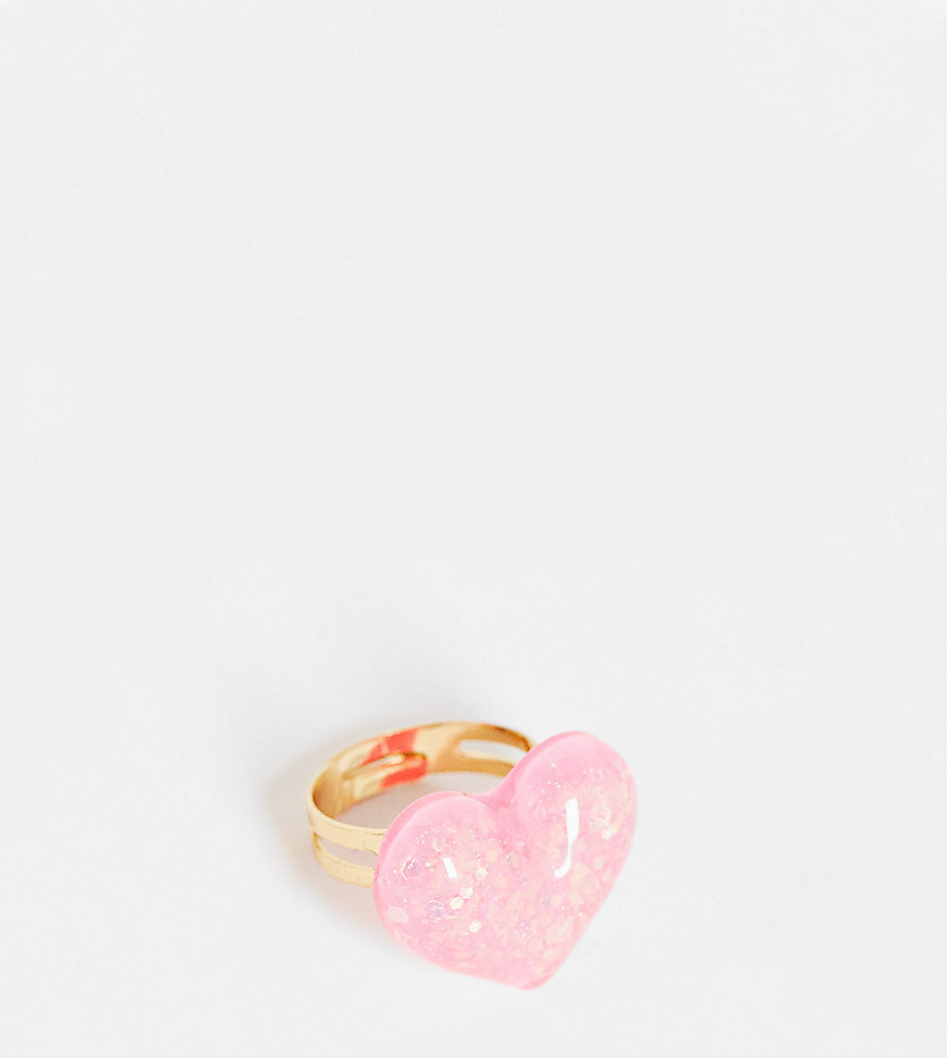 Pieces - Exclusive - Hartvormige ring met glitter in roze