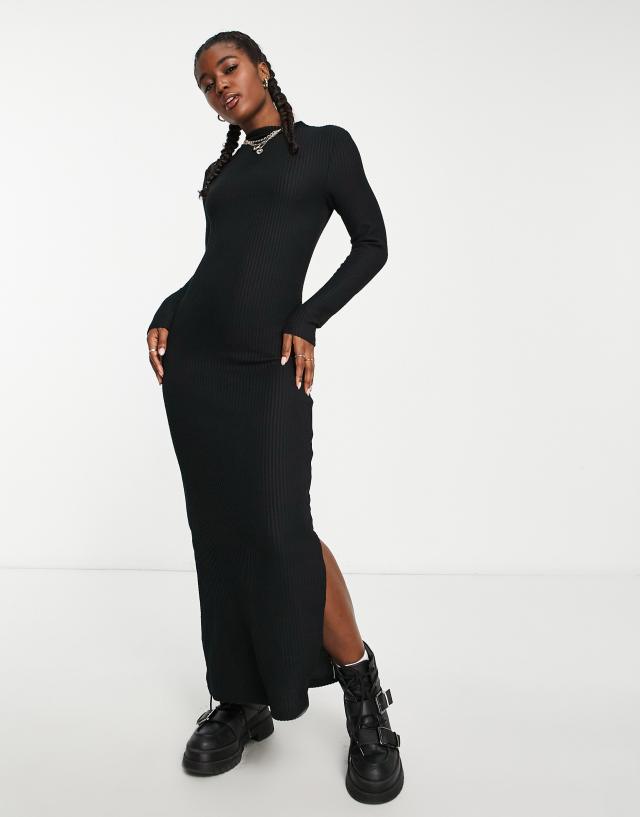 Pieces Exclusive high neck knit maxi dress in black