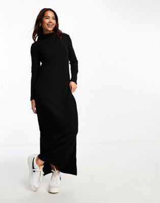 Pieces exclusive high neck knitted maxi dress in black
