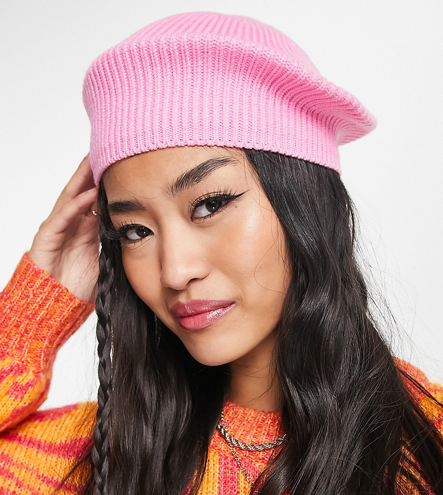 Pieces exclusive knit beret in candy pink
