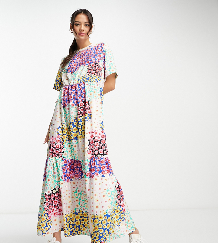 Pieces exclusive maxi dress in patchwork floral-Multi