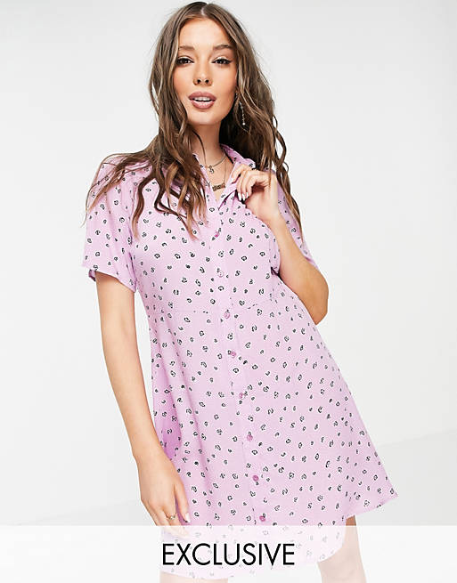 Pieces Exclusive mini shirt dress in pink ditsy floral