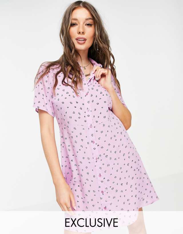 Pieces Exclusive mini shirt dress in pink floral