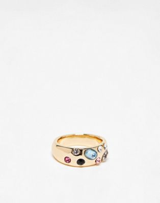 Pieces exclusive multi rhinestone ring in gold