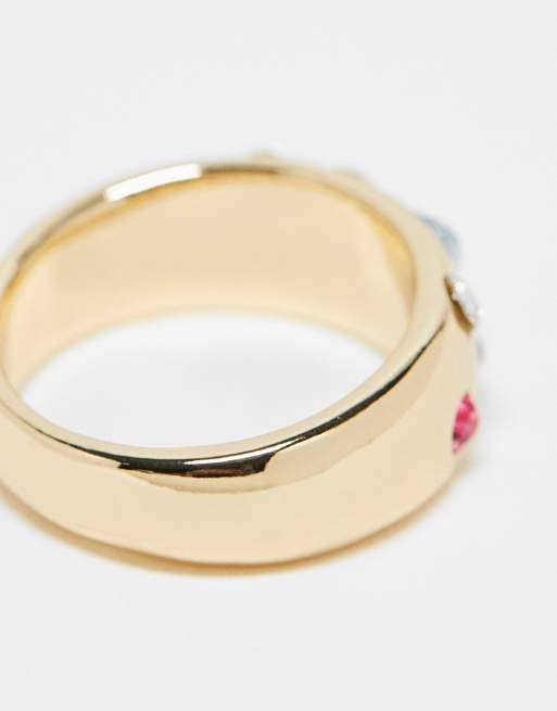 Pieces exclusive multi rhinestone ring in gold | ASOS