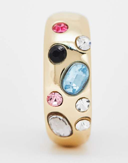 Pieces exclusive multi rhinestone ring in gold | ASOS