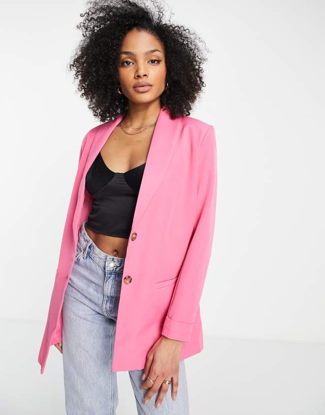 Pieces exclusive oversized blazer in bright pink