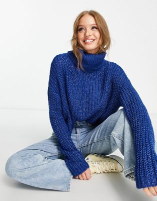 Pieces exclusive roll neck jumper in bright blue