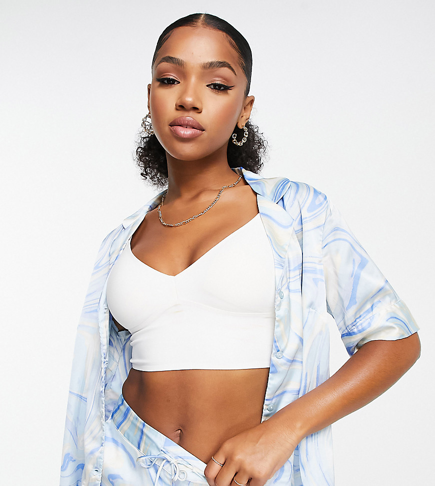 Pieces Exclusive Satin Boxy Shirt In Blue Marble Print - Part Of A Set