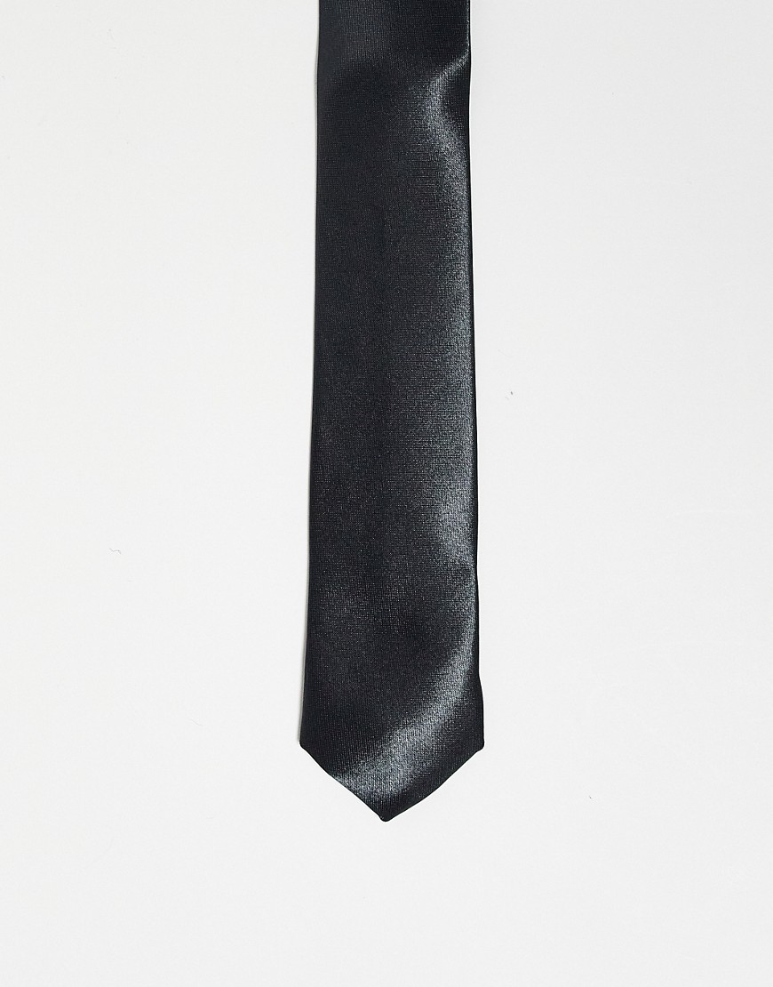 Pieces exclusive satin tie in black