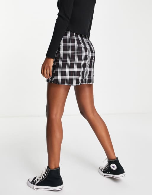 Pieces exclusive side slit mini skirt co ord in black check