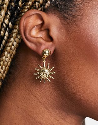 Pieces exclusive sun drop earrings in gold | ASOS
