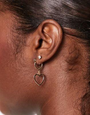 Pieces exclusive Valentines drop heart charm earrings in gold