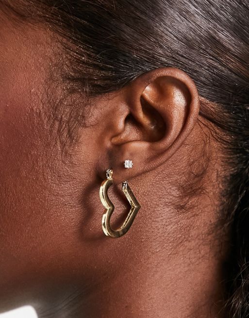 Pieces Exclusive Valentines Heart Hoop Earrings In Gold Asos
