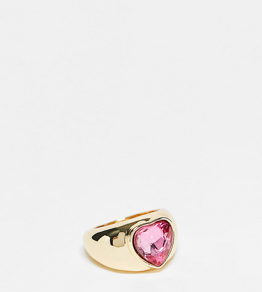 Pieces exclusive Valentines oversized diamante heart sovereign ring in pink-Gold