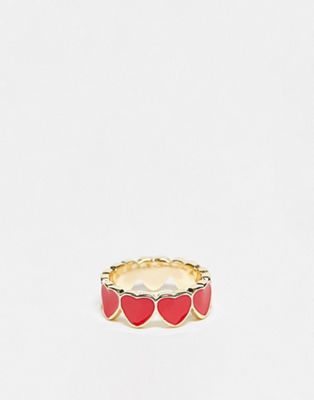 Pieces exclusive Valentines stacking heart ring in red and gold