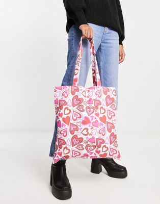Pieces exclusive Valentines tote bag in heart print