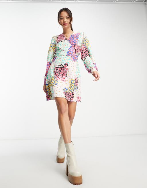 efterklang kabel Høring Pieces exclusive wrap mini dress in patchwork floral | ASOS