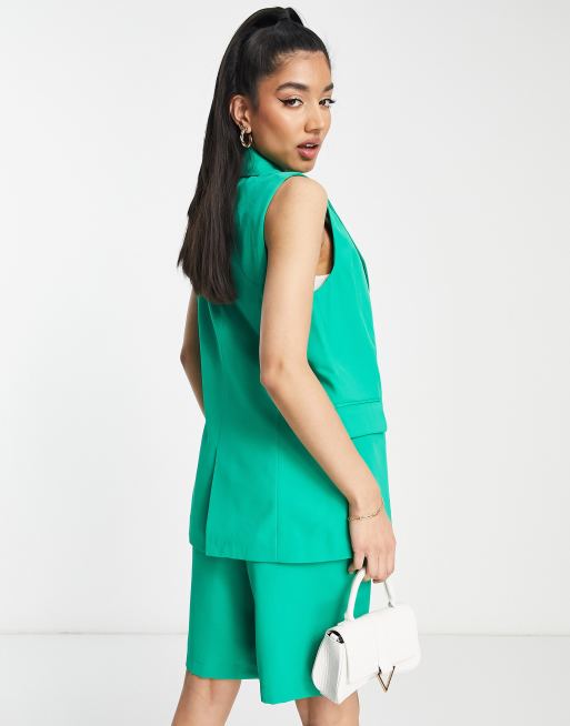 Pieces - Exclusives - Mouwloze blazer in felgroen, deel van co-ord set, 3 van 4