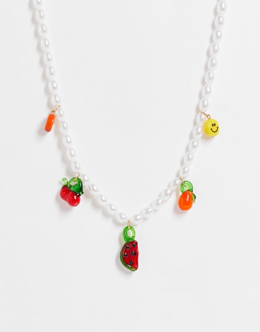 Pieces - Exclusives - Parelketting met fruitbedels in multi