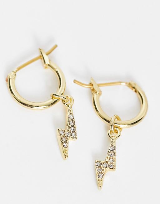 Pieces - Exclusivité - Créoles en plaqué or 18 carats avec pendentif éclair - Doré, 4 de 4