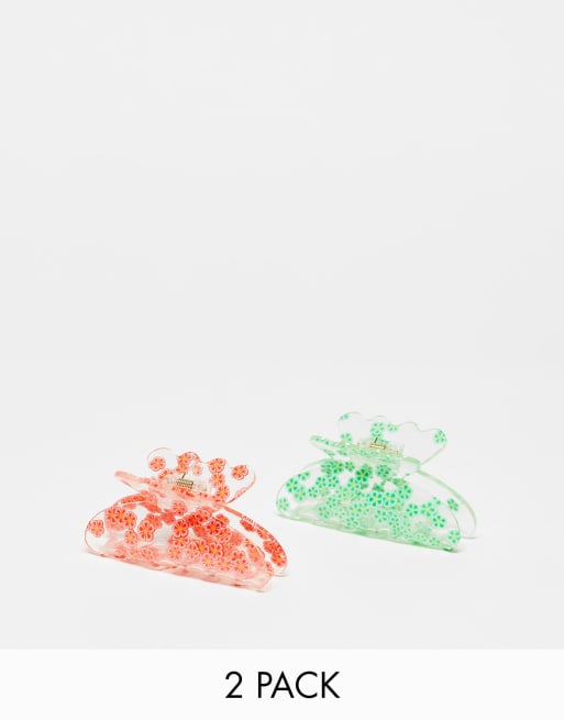 Pieces - Exclusivité - Lot de 2 pinces à cheveux à fleurs - Transparent