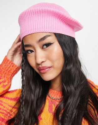 Pieces exclusive knitted beret in candy pink - ASOS Price Checker