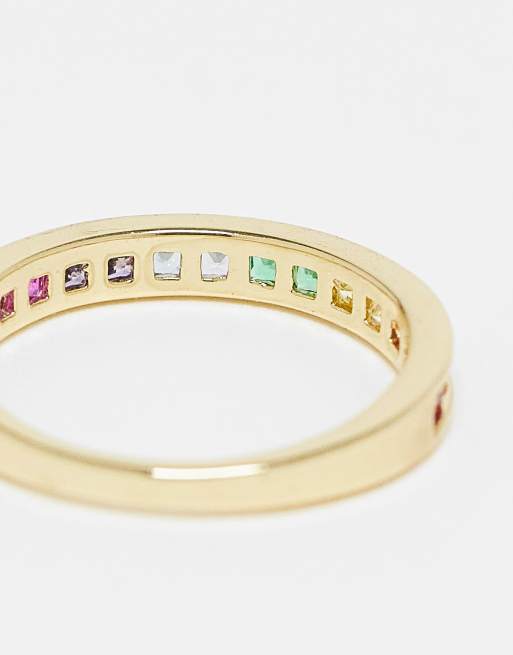 Pieces – Exklusiver Stapelring mit 18-Karatvergoldung und regenbogenfarbenen Ziersteinen, 2 von 4