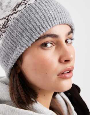 Pieces Fairisle Bobble Hat In Gray