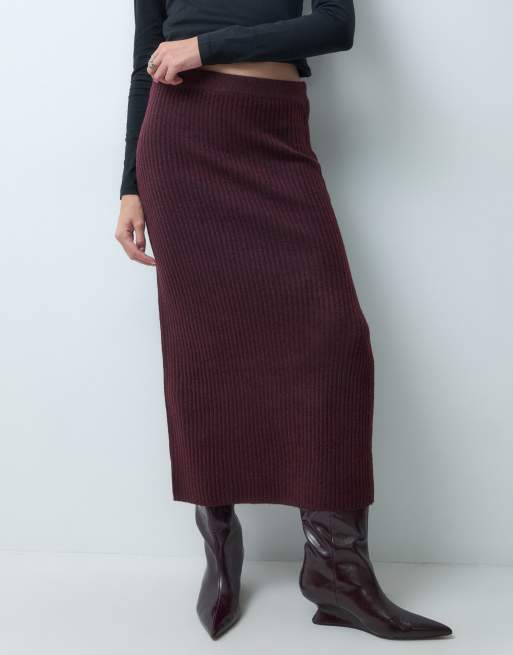 Pieces falda maxi de punto de cintura alta a conjunto en burdeos, 2 de 5