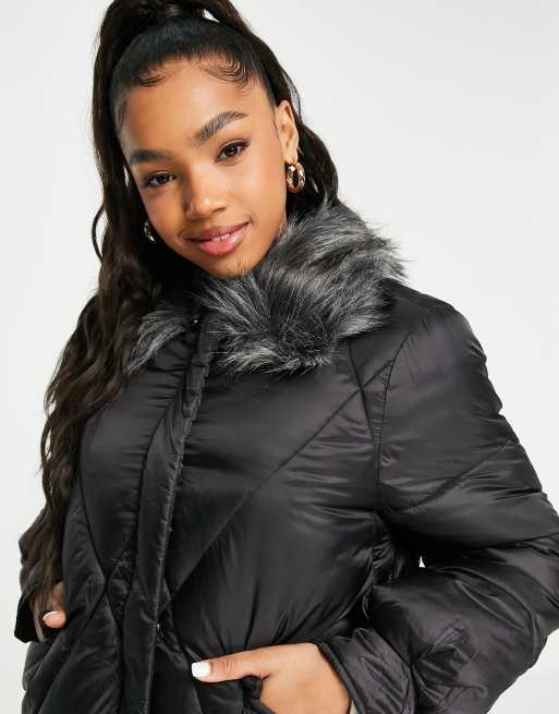 Faux fur collar outlet puffer coat