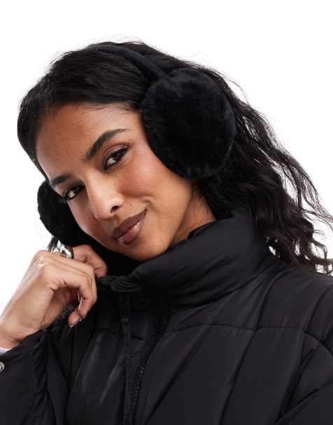 Pieces faux fur ear muffs in black - view 1