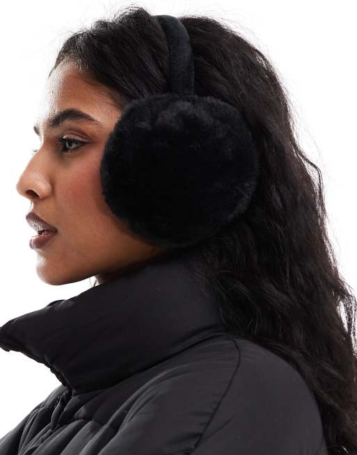 Pieces faux fur ear muffs in black, 4 of 4