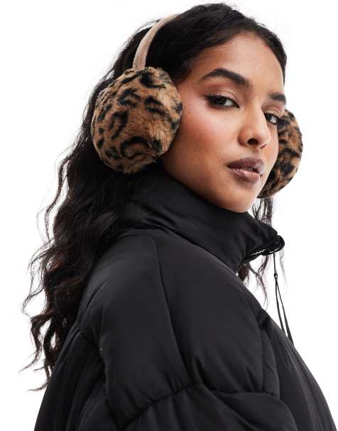 Pieces faux fur ear muffs in leopard print - view 1