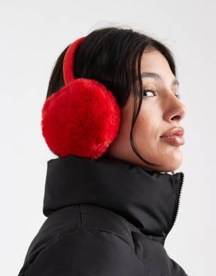 Pieces Pieces faux fur ear muffs in red