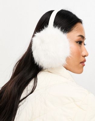 Pieces faux fur ear muffs in white