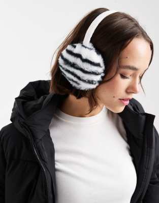 Pieces Pieces faux fur ear muffs in zebra print-Multi