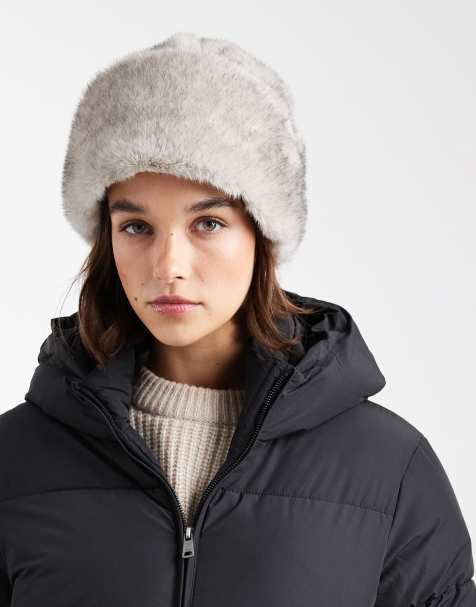 Pieces faux fur fluffy bucket hat in beige - view 1