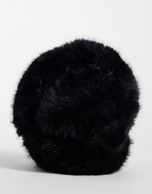 Pieces faux fur fluffy earmuffs in black, 2 of 3