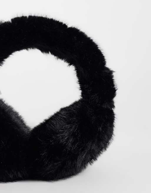 Pieces faux fur fluffy earmuffs in black, 3 of 3