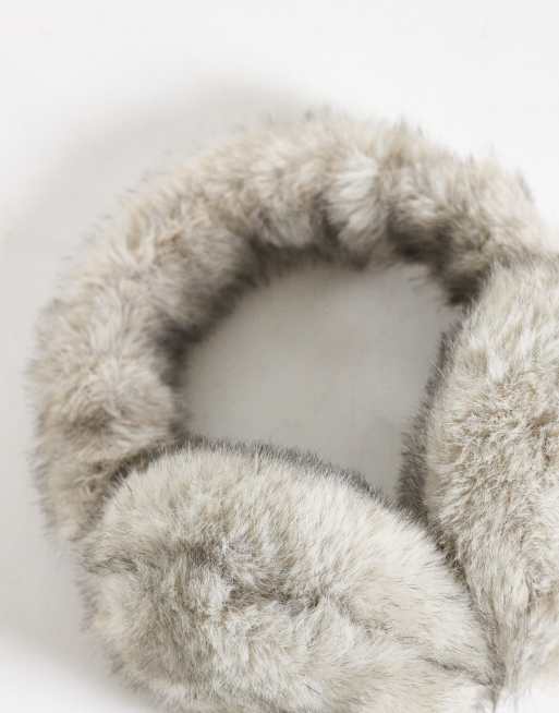 Pieces faux fur fluffy earmuffs in cream, 2 of 3