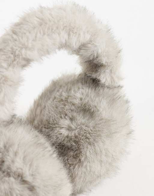 Pieces faux fur fluffy earmuffs in cream, 3 of 3