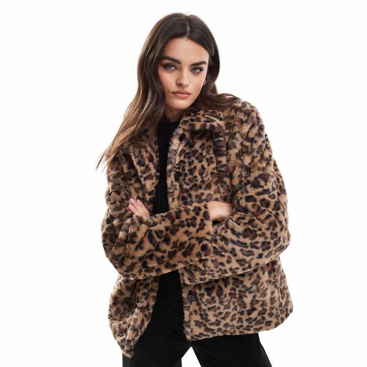 Pieces faux fur jacket in leopard print | ASOS