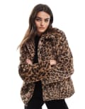 [Pieces] Pieces faux fur jacket in leopard print-Multi S Leo print